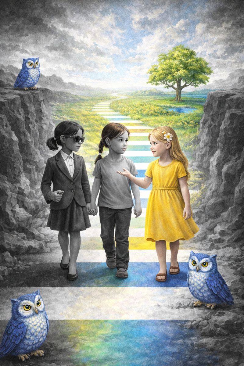 oazna slovenija, 3 deklice vstopajo v oazni koridor, zof